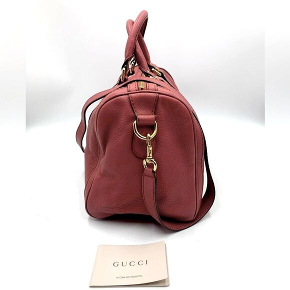 Auth Gucci Rose Pink Leather Web Line Boston Speedy 2way Tote Bag Preloved - Picture 2 of 16
